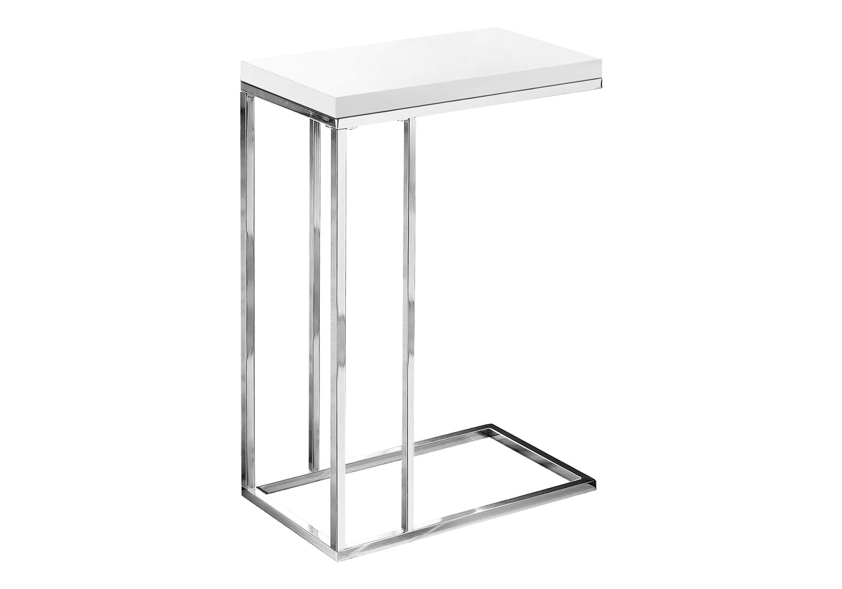 Fern Glossy White Accent Table with Chrome Metal | Ortholuxe Home - Photo 3