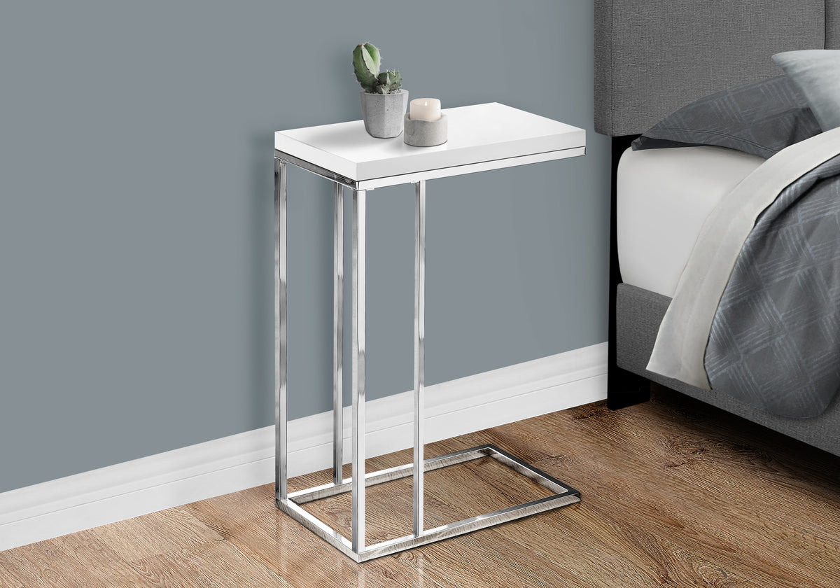 Fern Glossy White Accent Table with Chrome Metal | Ortholuxe Home - Photo 2