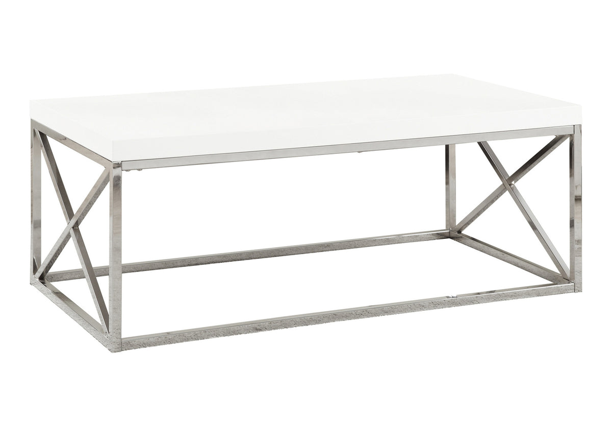 Lotus Glossy White Coffee Table with Chrome Metal | Ortholuxe Home - Photo 2