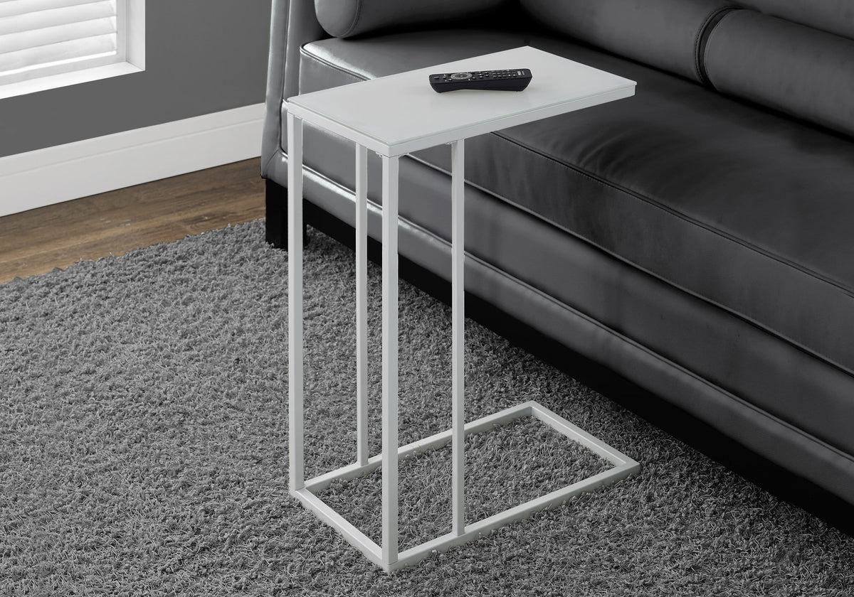 Magnolia White Metal Accent Table with Frosted Tempered Glass | Ortholuxe Home