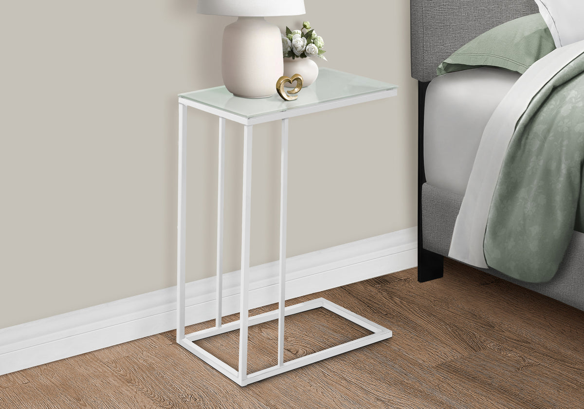 Magnolia White Metal Accent Table with Frosted Tempered Glass | Ortholuxe Home - Photo 2