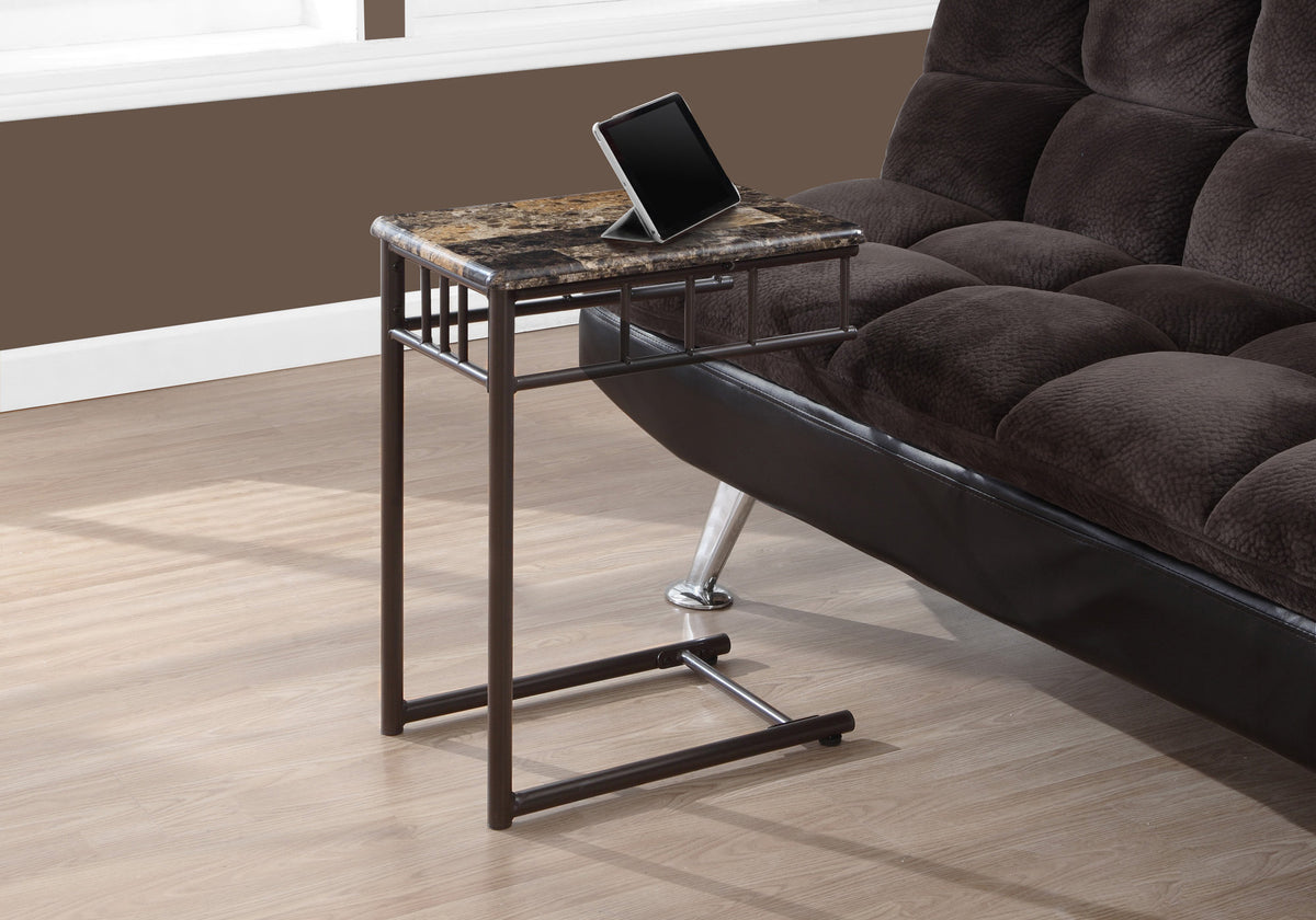 Orchid Espresso Marble & Bronze Metal Accent Table | Ortholuxe Home