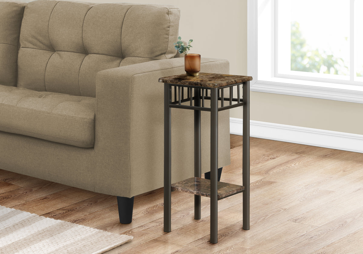 Orchid Espresso Marble & Bronze Metal Accent Table | Ortholuxe Home