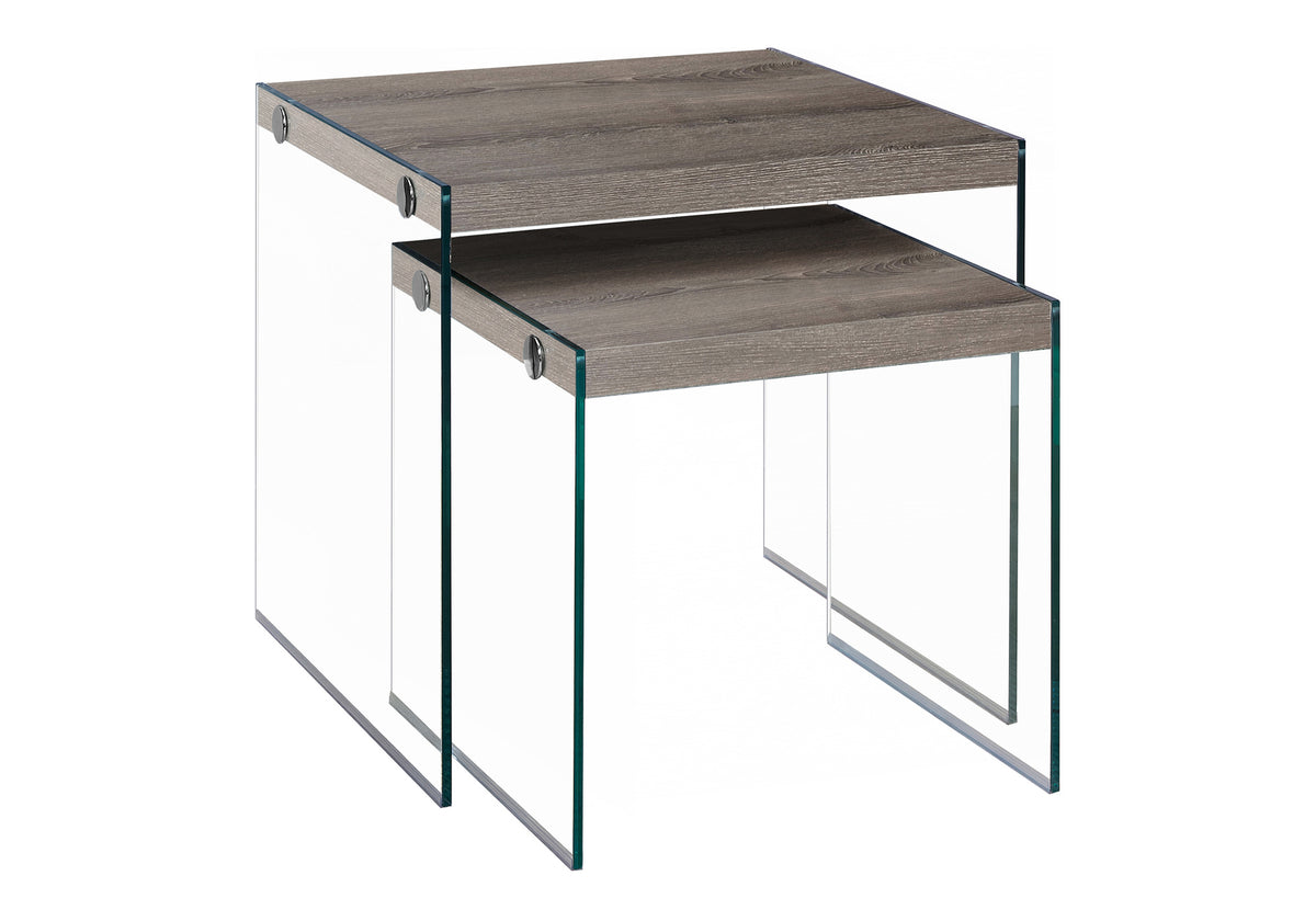Poppy Dark Taupe & Tempered Glass Nesting Table (Set of 2) | Ortholuxe Home - Photo 2