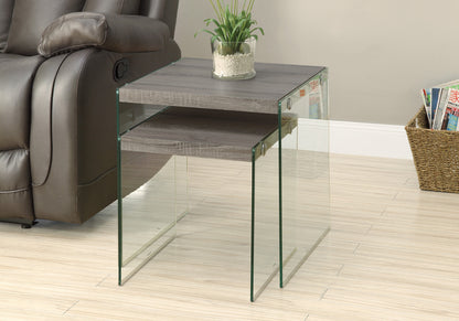 Poppy Dark Taupe & Tempered Glass Nesting Table (Set of 2) | Ortholuxe Home