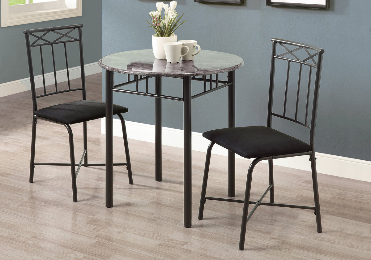 Rose Grey Marble & Charcoal Metal Dining Set (Set of 3) | Ortholuxe Home