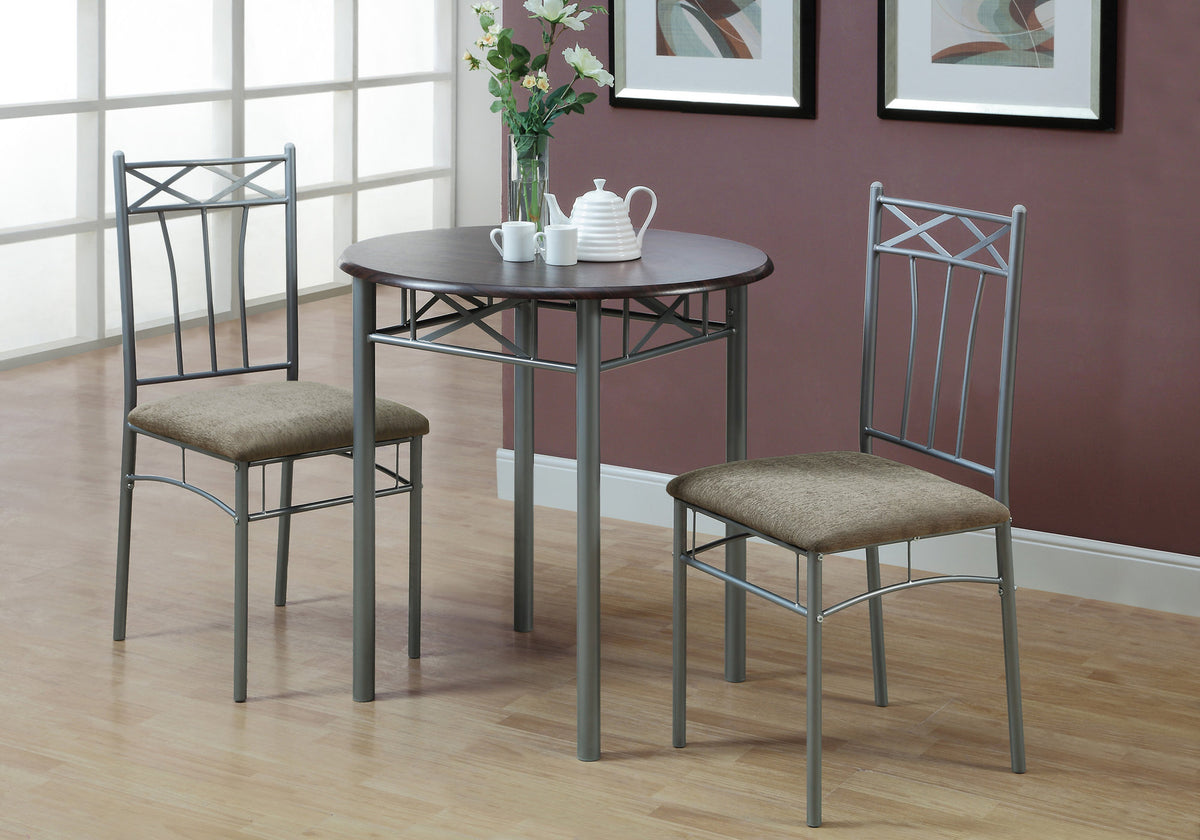 Violet Espresso & Silver Metal Dining Set (Set of 3) | Ortholuxe Home