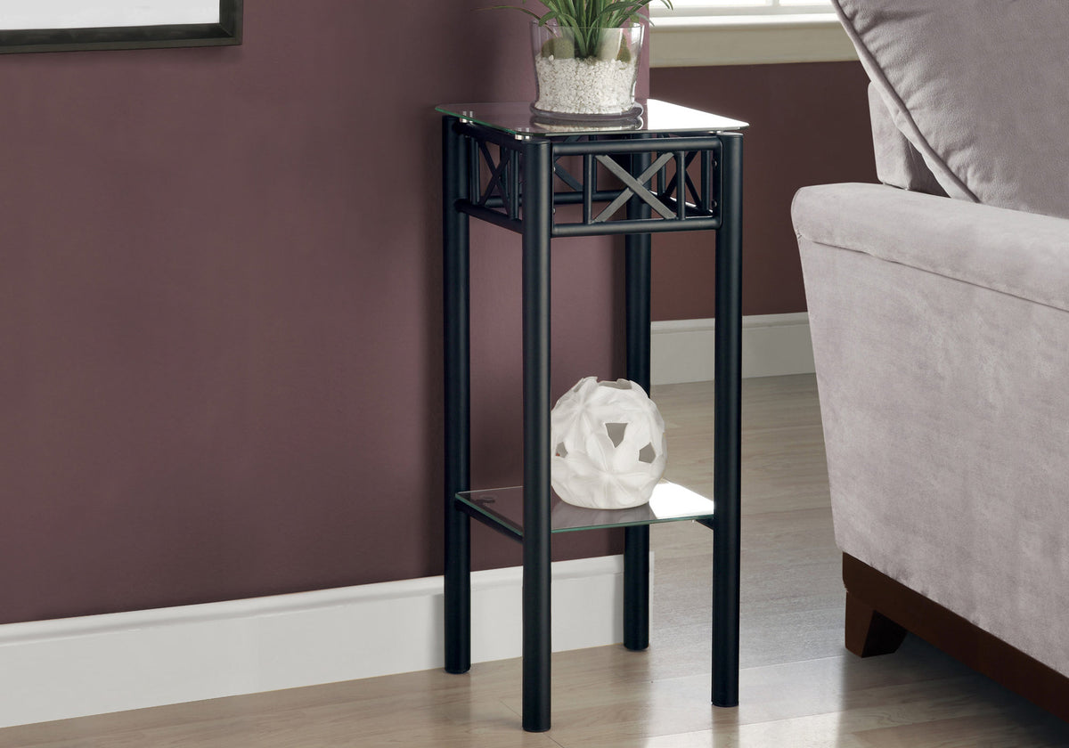 Violet Black Metal Accent Table with Tempered Glass | Ortholuxe Home