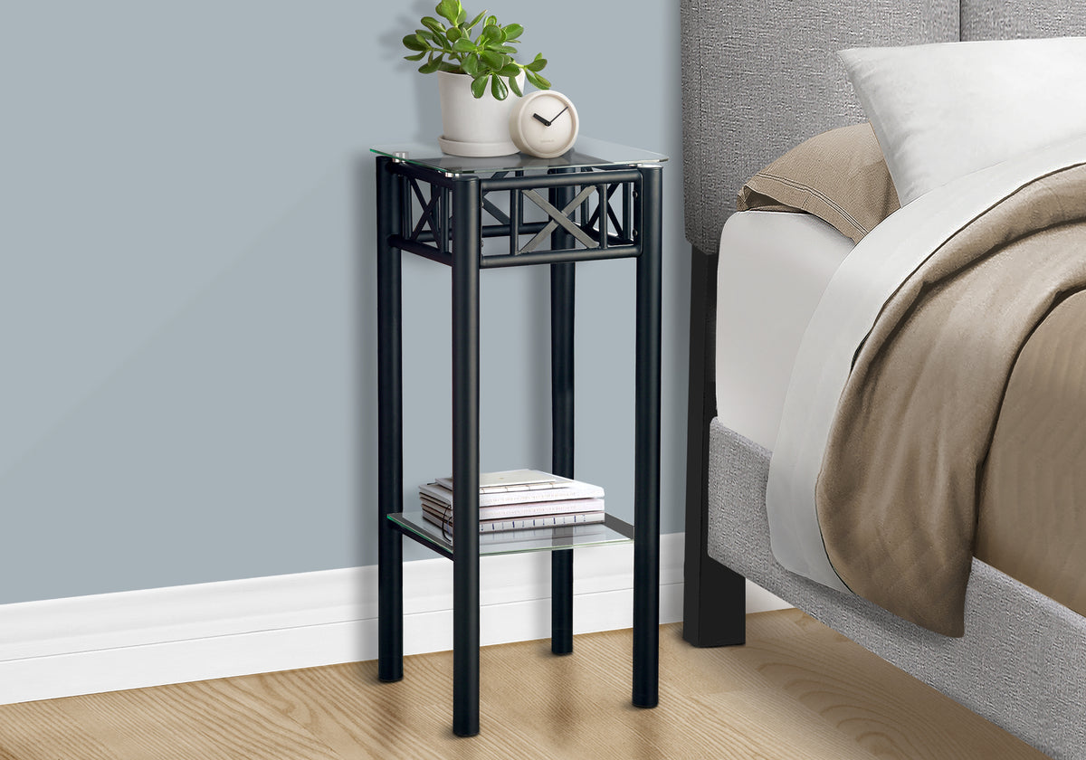 Violet Black Metal Accent Table with Tempered Glass | Ortholuxe Home - Photo 2