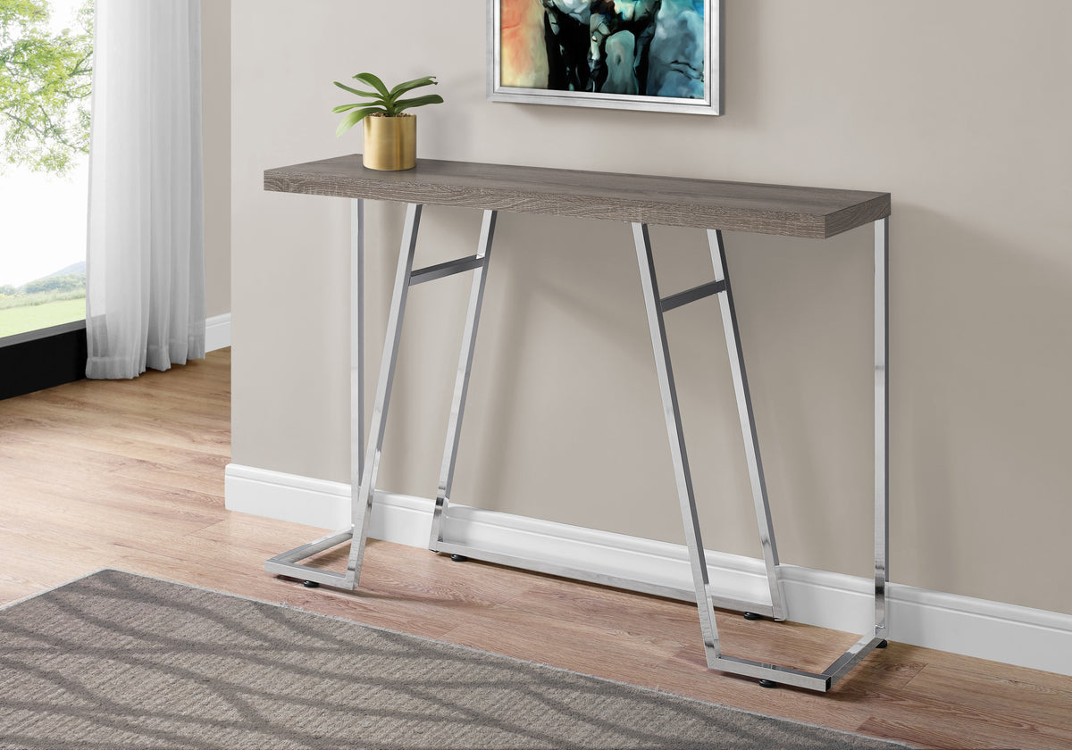 Topaz Dark Taupe & Chrome Metal Accent Table | Ortholuxe Home - Photo 2