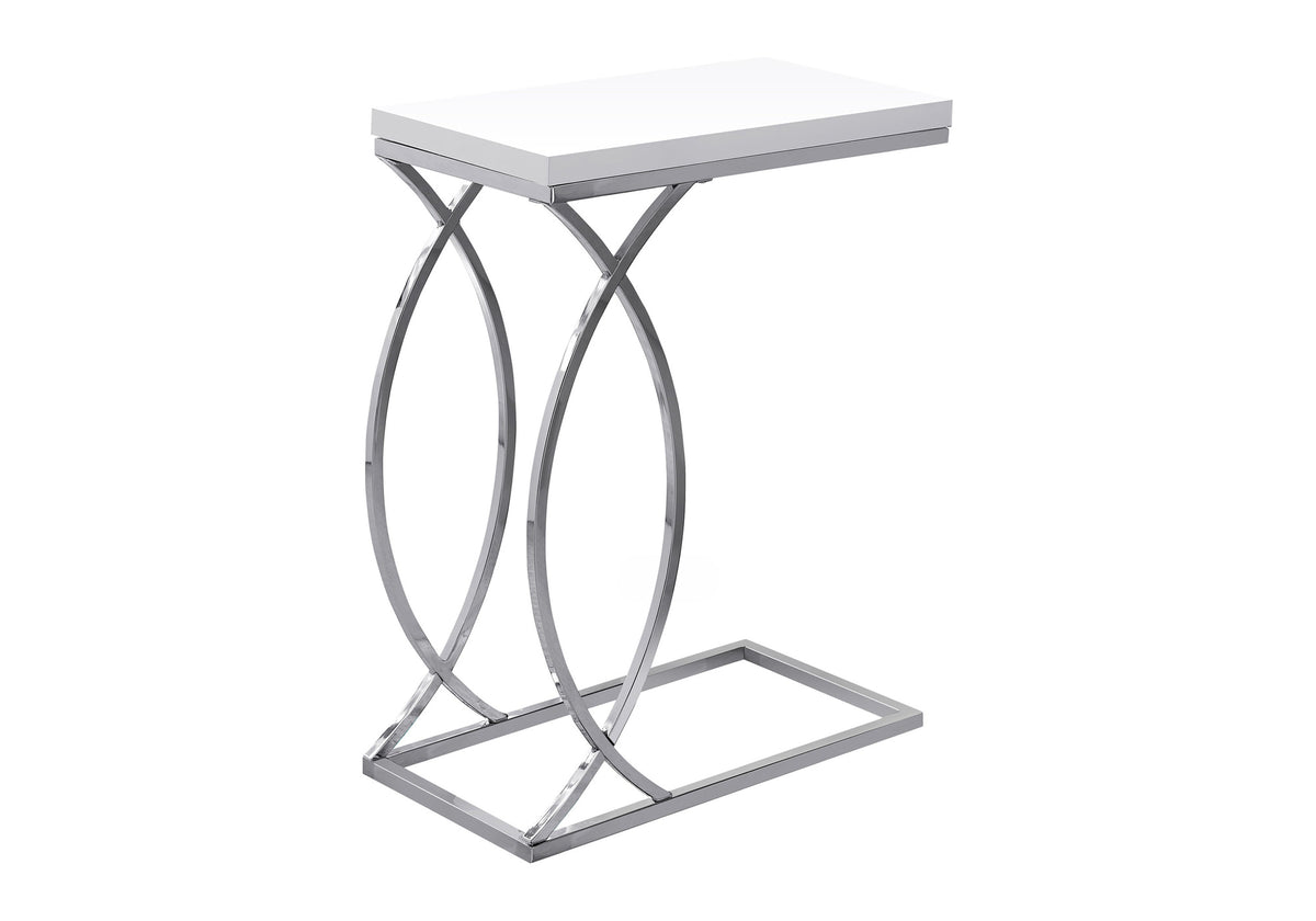 Cobalt Glossy White Accent Table with Chrome Metal | Ortholuxe Home - Photo 3
