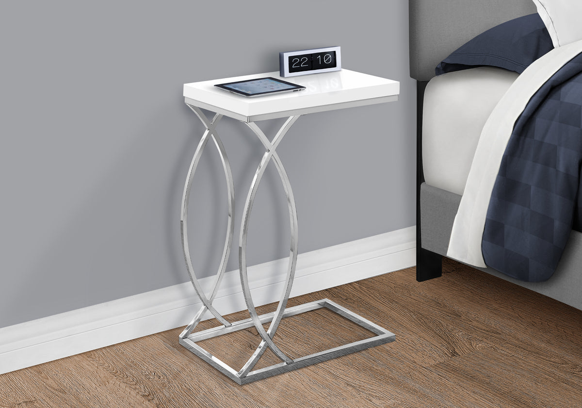 Cobalt Glossy White Accent Table with Chrome Metal | Ortholuxe Home - Photo 2