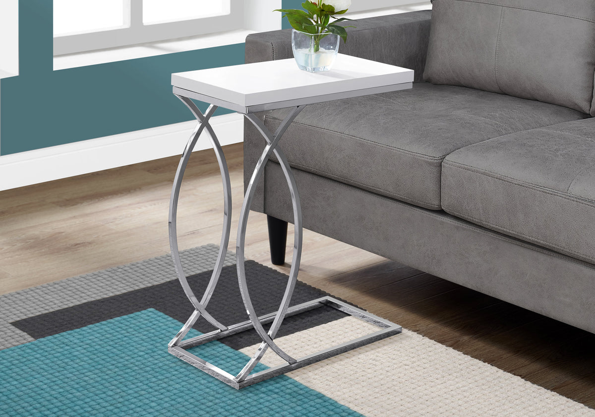 Cobalt Glossy White Accent Table with Chrome Metal | Ortholuxe Home