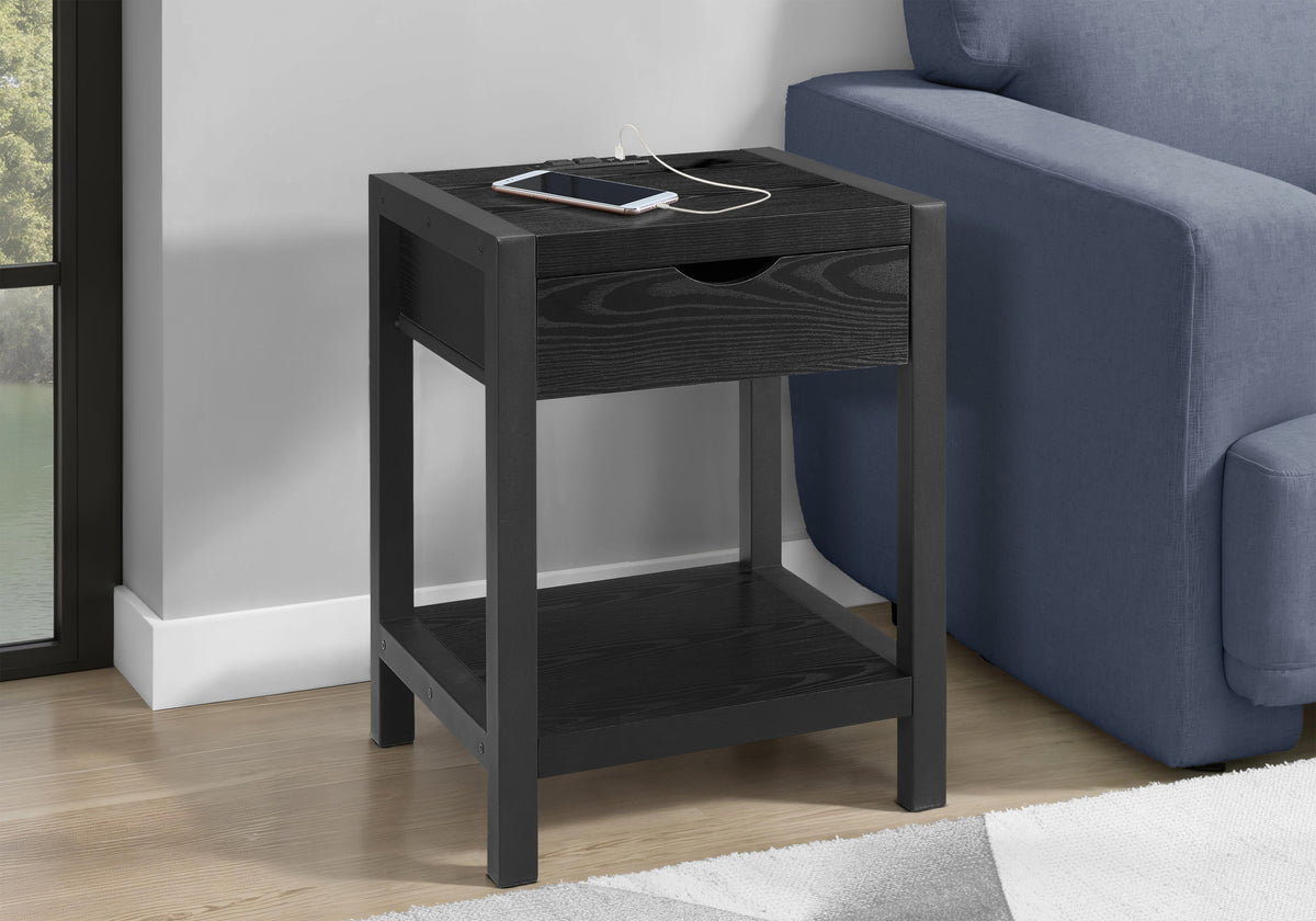Diamond Black Oak & Black Metal Accent Table | Ortholuxe Home