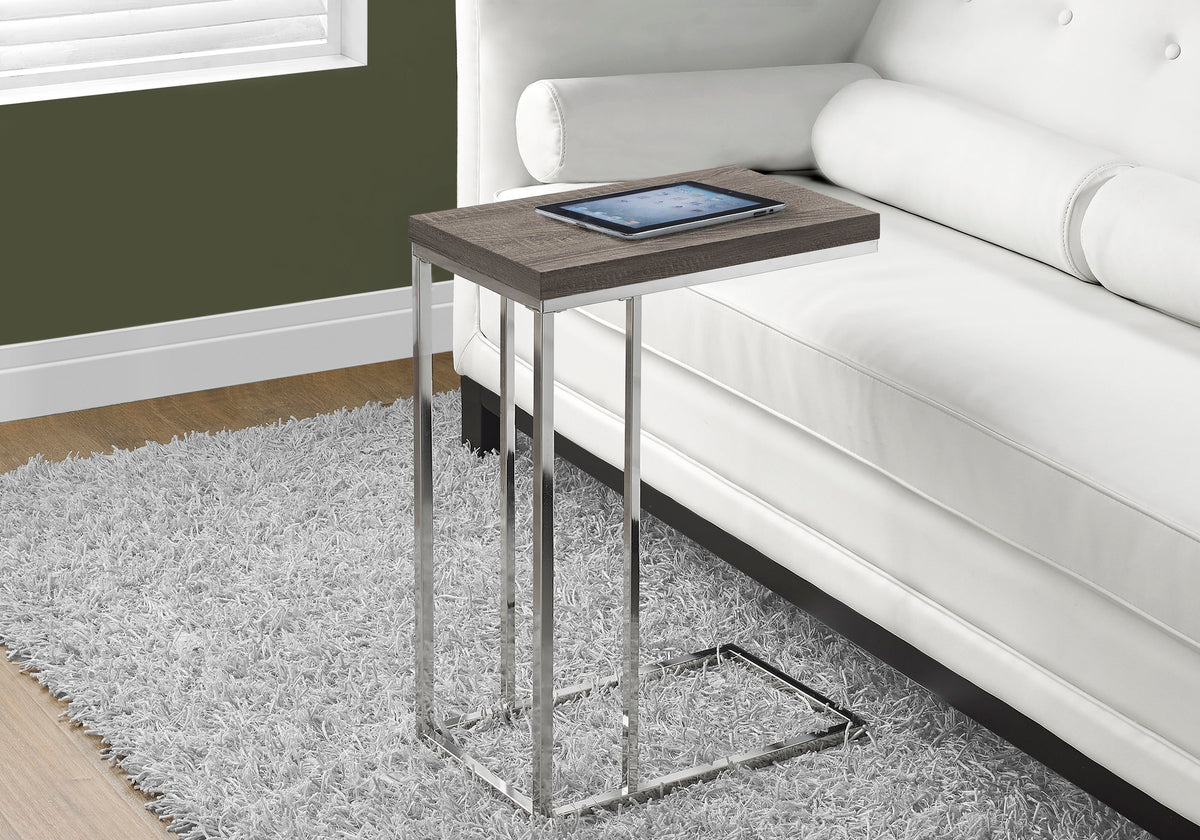 Quartz Dark Taupe Accent Table with Chrome Metal | Ortholuxe Home