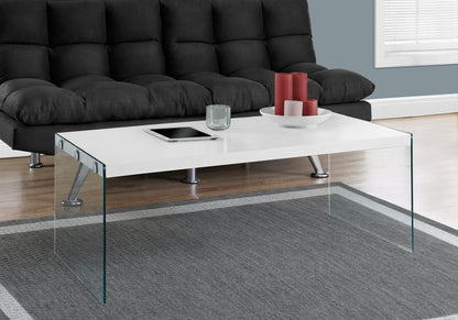 Cadence Glossy White Coffee Table with Tempered Glass | Ortholuxe Home
