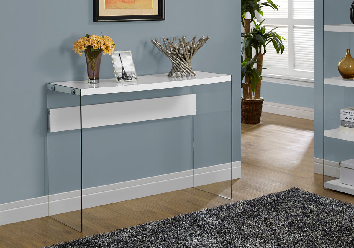 Cadence Glossy White & Tempered Glass Accent Table | Ortholuxe Home