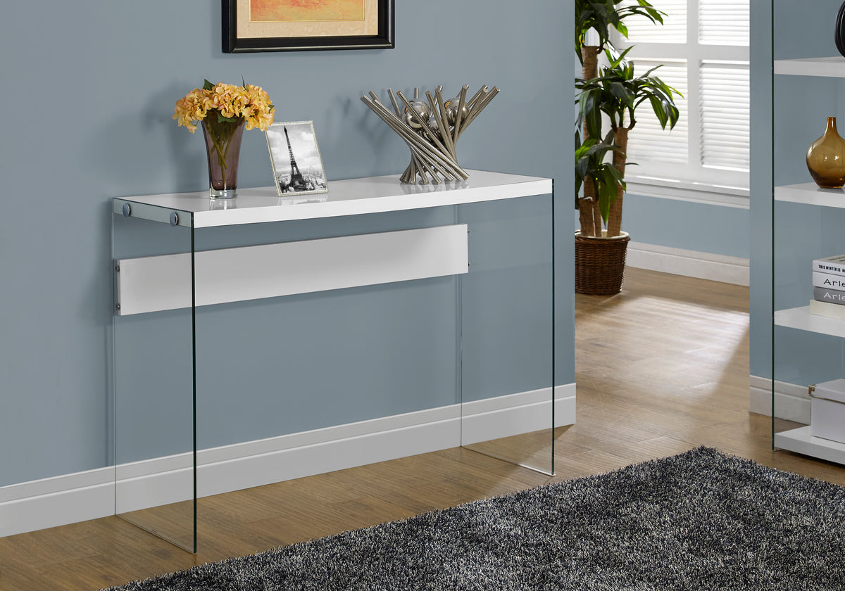Cadence Glossy White & Tempered Glass Accent Table | Ortholuxe Home - Photo 2
