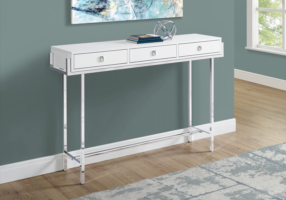 Harmony Glossy White & Chrome Metal Accent Table | Ortholuxe Home