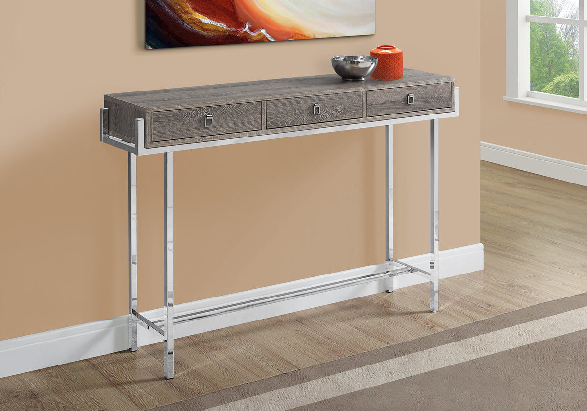 Harmony Dark Taupe & Chrome Metal Accent Table | Ortholuxe Home