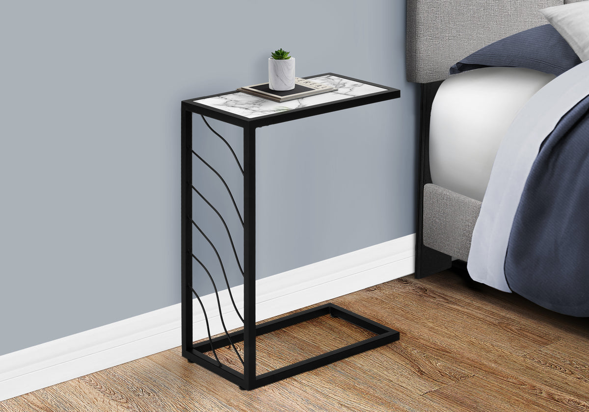 Lyric White Marble-Look & Black Metal Accent Table | Ortholuxe Home - Photo 2