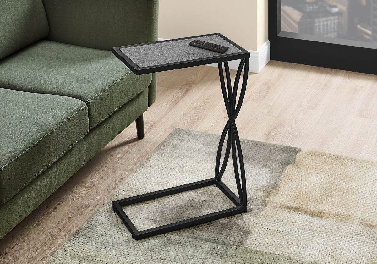 Lyric Grey Stone-Look & Black Metal Accent Table | Ortholuxe Home