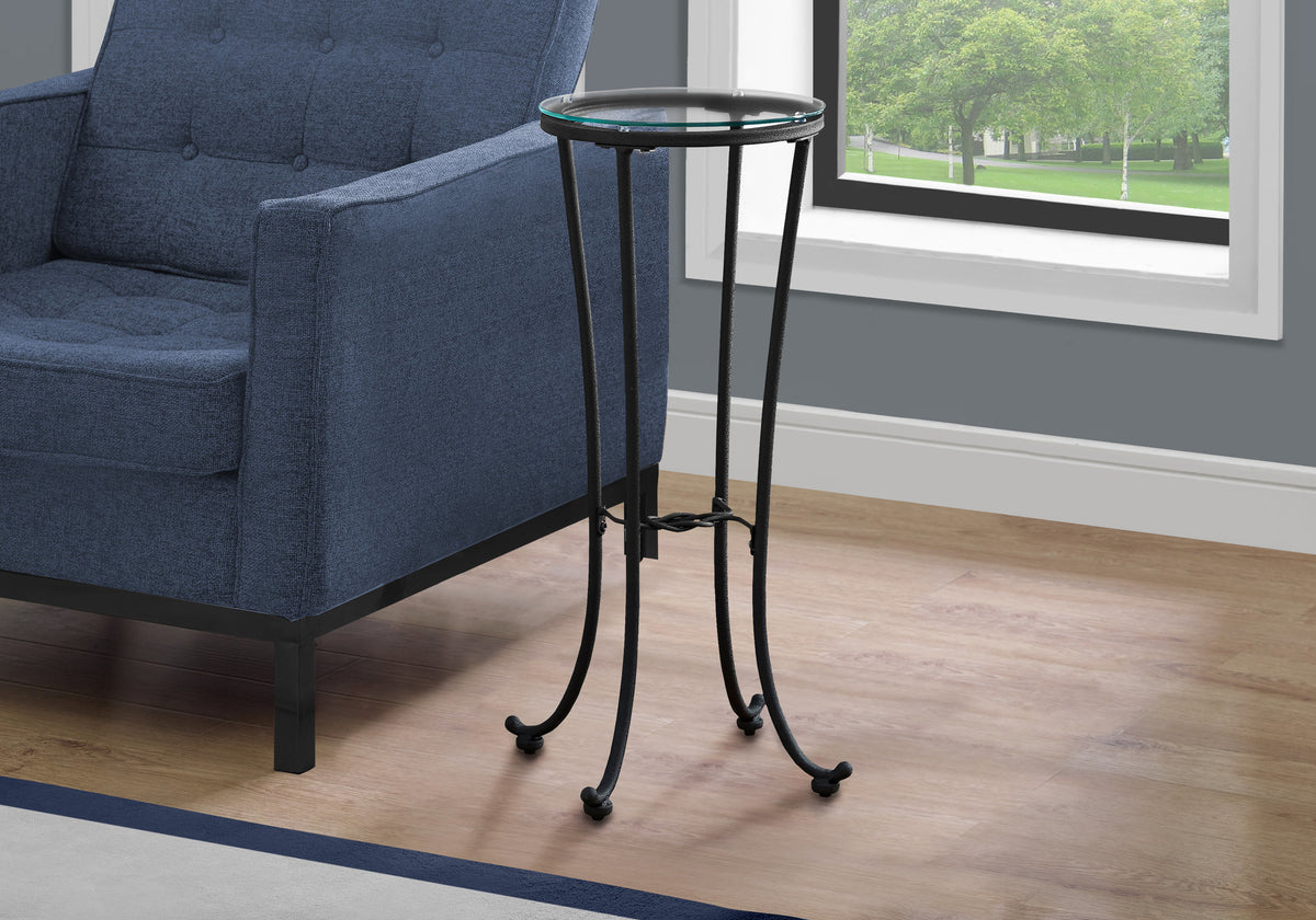 Sonnet Hammered Black Metal Accent Table with Tempered Glass | Ortholuxe Home