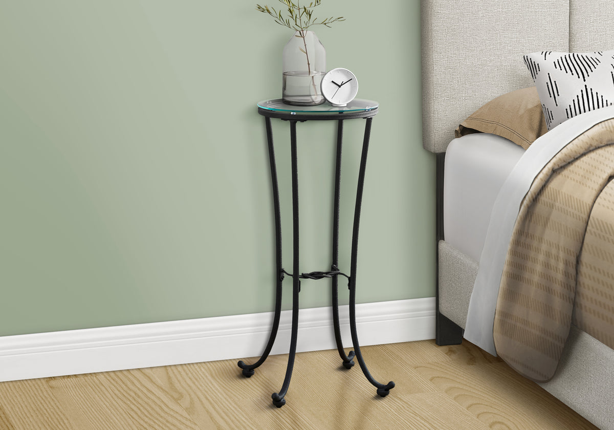 Sonnet Hammered Black Metal Accent Table with Tempered Glass | Ortholuxe Home - Photo 2