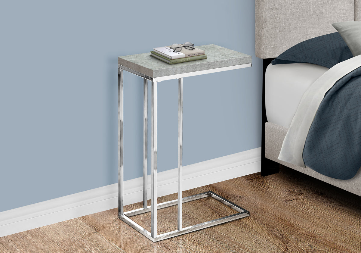 Bolero Grey Cement Accent Table with Chrome Metal | Ortholuxe Home - Photo 2