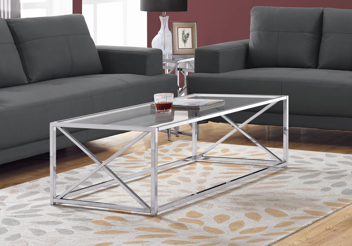 Elektra Chrome Metal Coffee Table with Tempered Glass | Ortholuxe Home