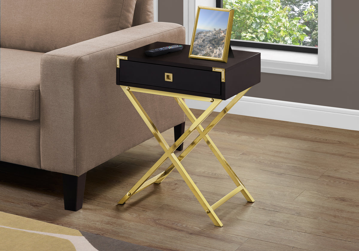 Altair Espresso & Gold Metal Accent Table | Ortholuxe Home