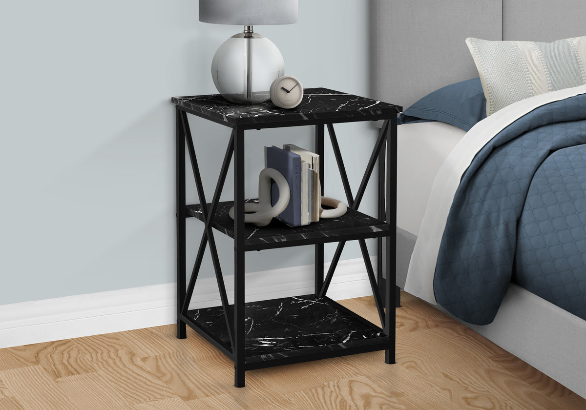 Orion Black Marble & Black Metal Accent Table | Ortholuxe Home - Photo 2