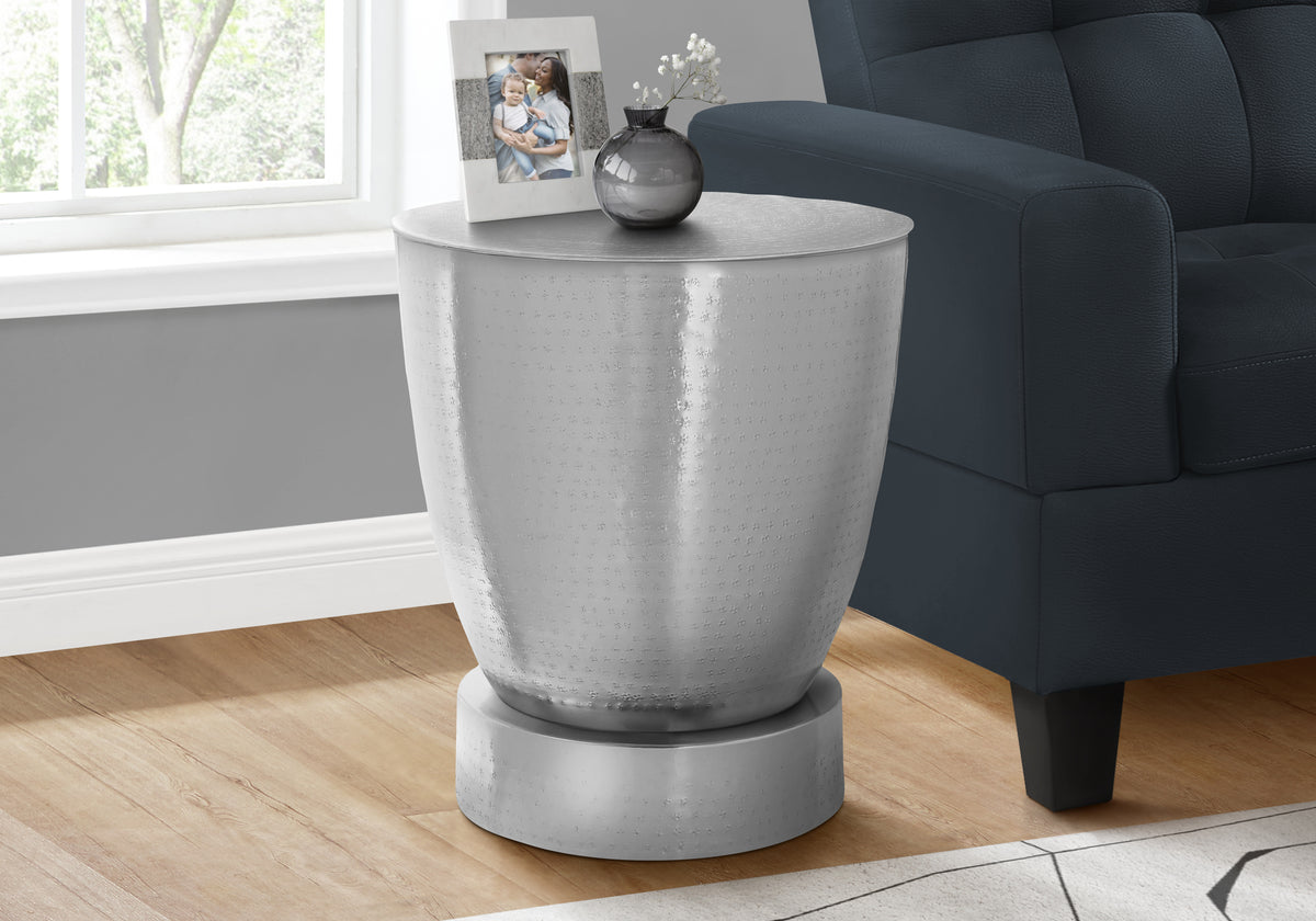Bordeaux Chrome Iron Metal Drum End Accent Table | Ortholuxe Home