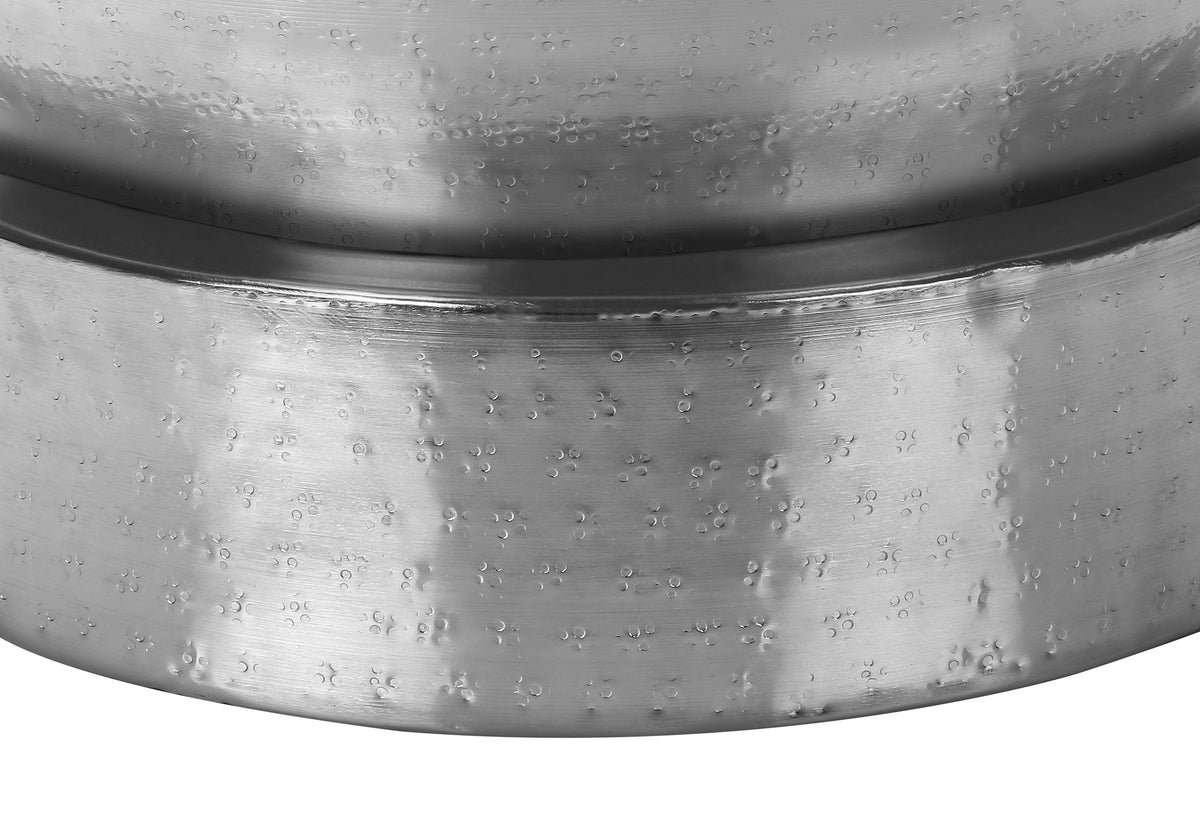 Bordeaux Chrome Iron Metal Drum End Accent Table | Ortholuxe Home - Photo 5