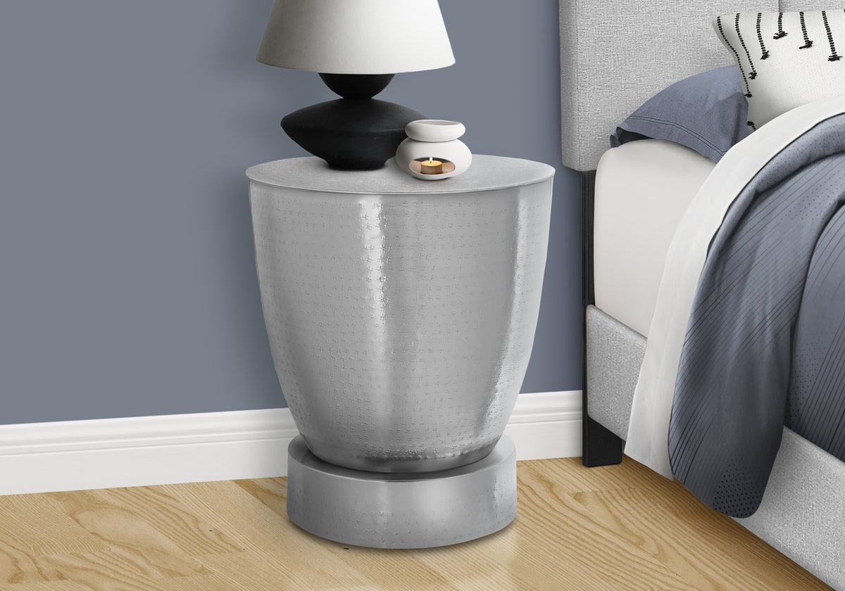 Bordeaux Chrome Iron Metal Drum End Accent Table | Ortholuxe Home - Photo 2
