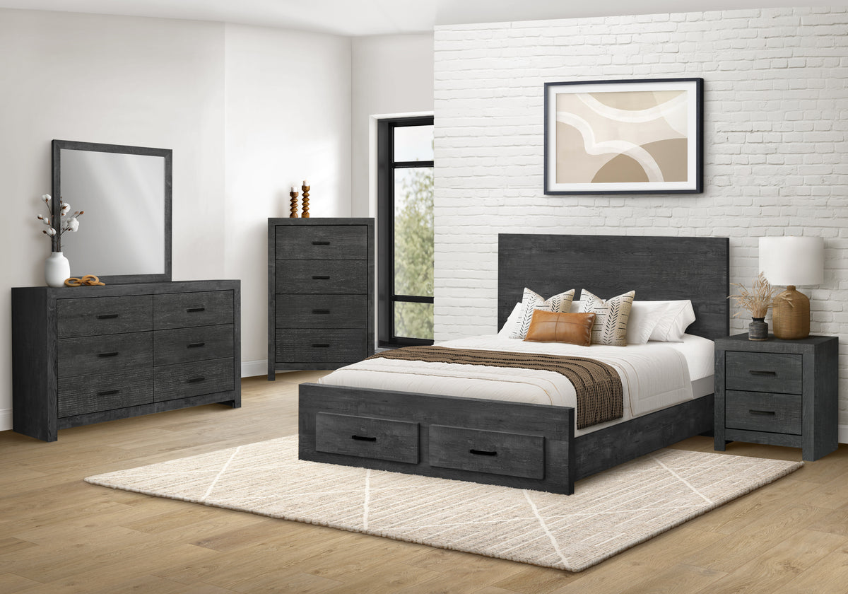 Palermo Graphite Grey Wood 2 Drawers Bedroom Set | Ortholuxe Home