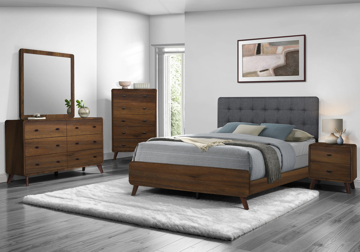 Bergamo Grey Fabric Walnut Bedroom Set | Ortholuxe Home