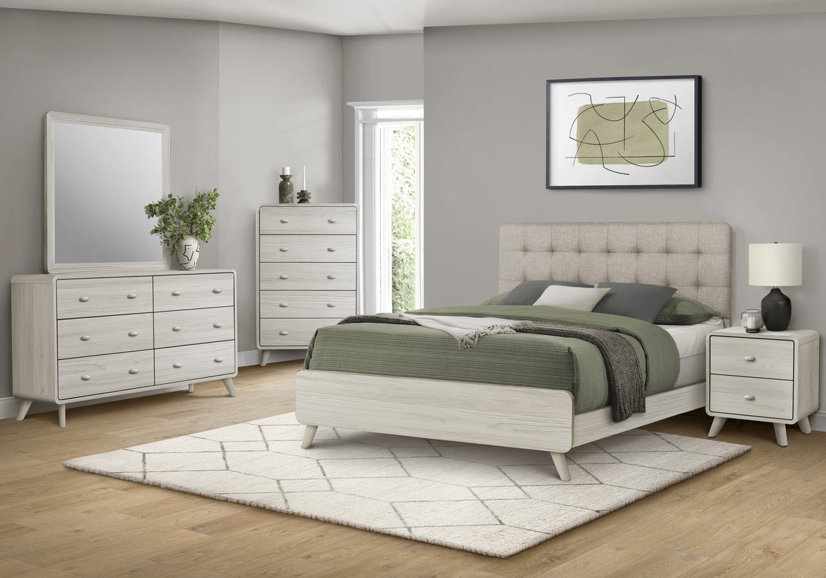 Bergamo Beige Fabric Grey Oak Bedroom Set | Ortholuxe Home
