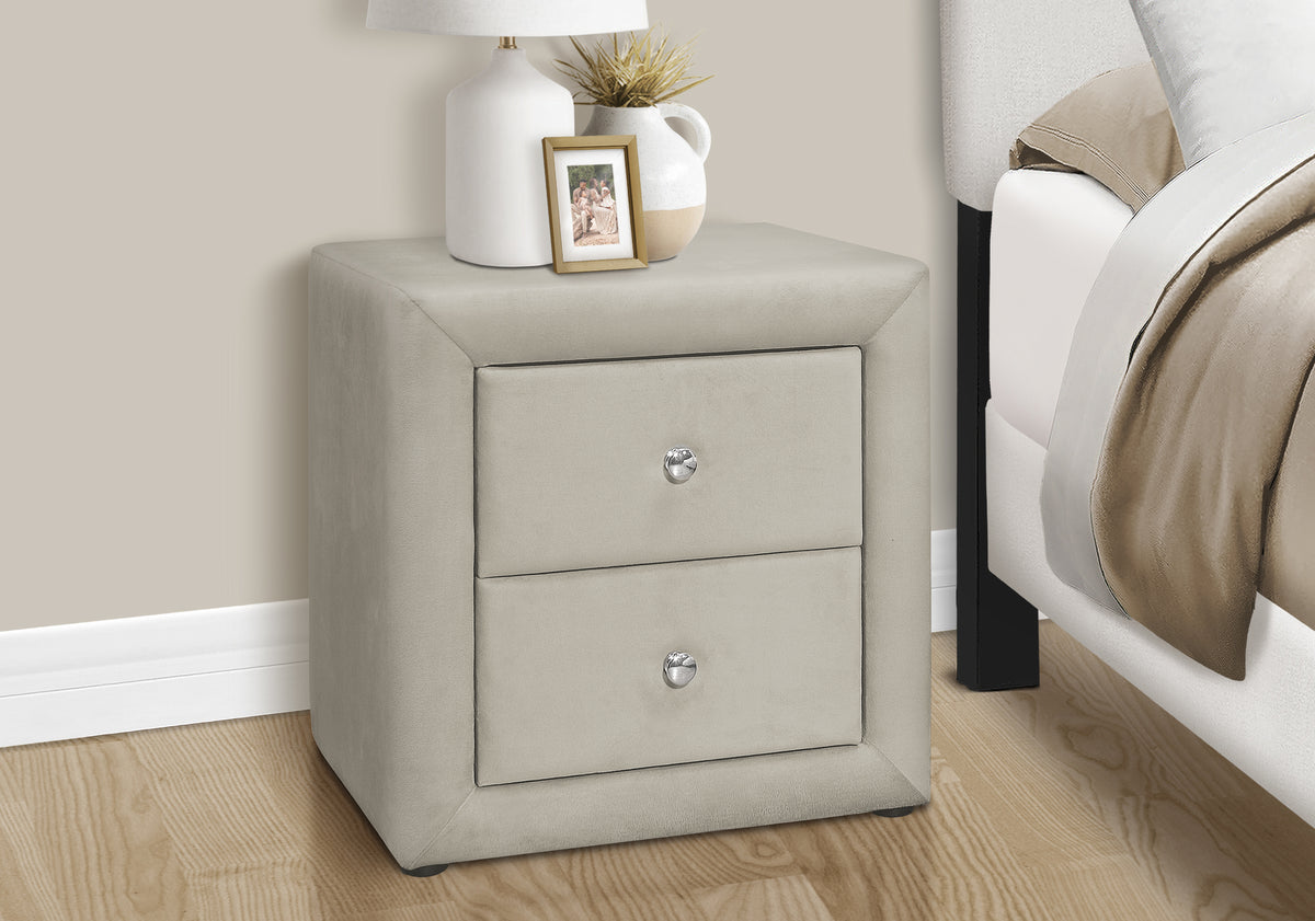 Aurora Light Grey Velvet Nightstand | Ortholuxe Home