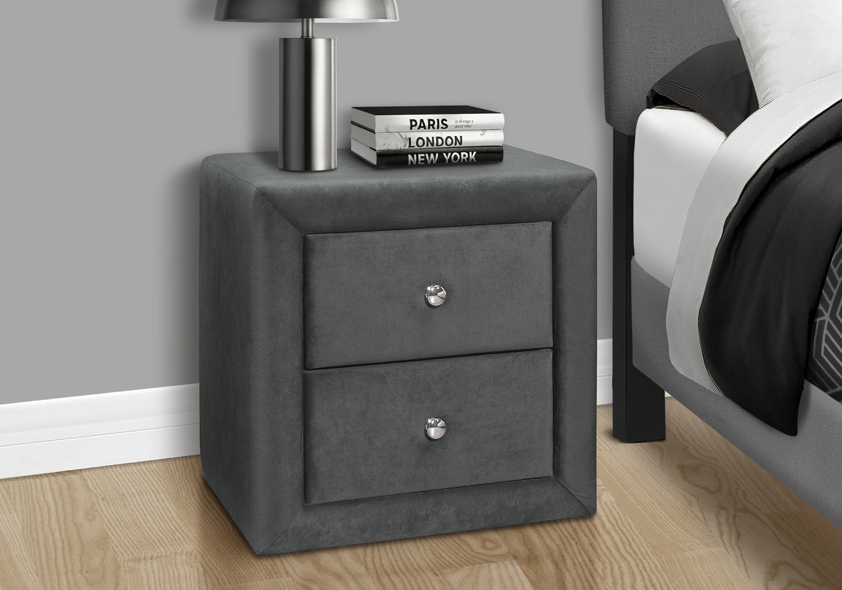 Aurora Dark Grey Velvet Nightstand | Ortholuxe Home - Photo 2