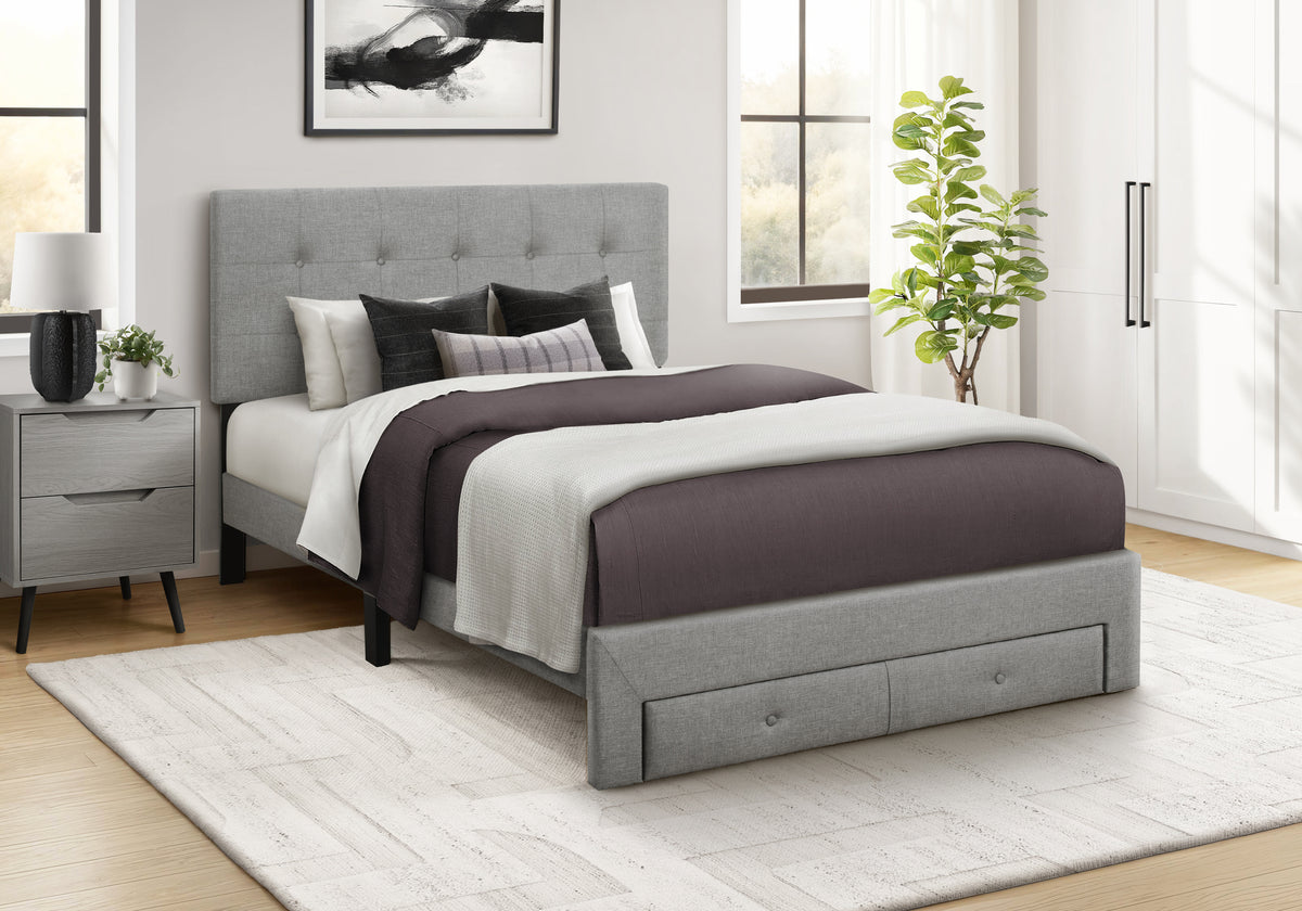 Siena Grey Linen Platform Front Storage Drawer Bed | Ortholuxe Home