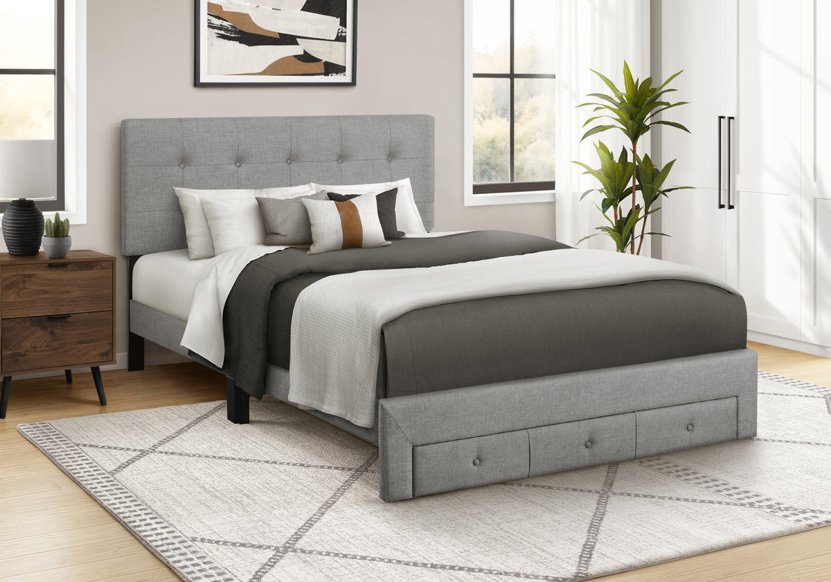 Siena Grey Linen Platform Front Storage Drawer Bed | Ortholuxe Home