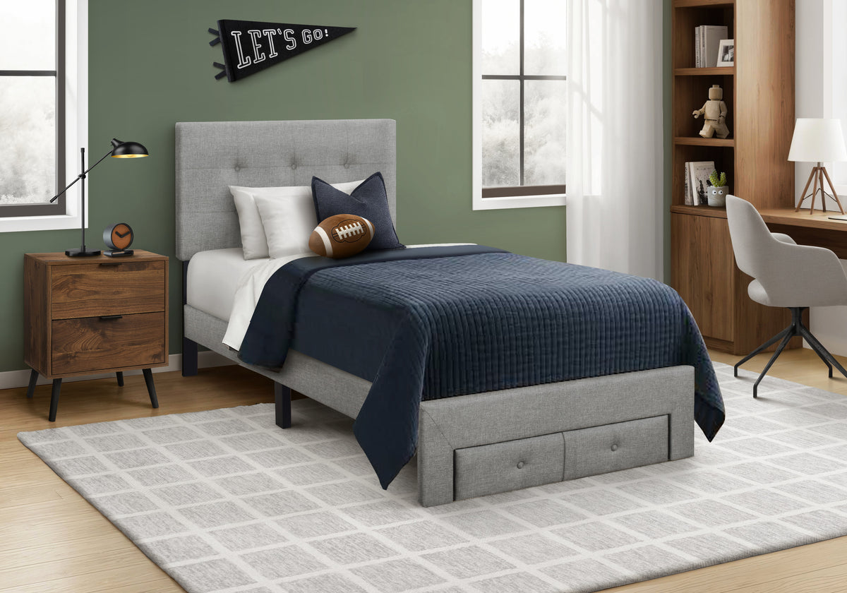 Siena Grey Linen Platform Front Storage Drawer Bed | Ortholuxe Home
