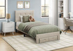 Siena Beige Linen Platform Front Storage Drawer Bed | Ortholuxe Home