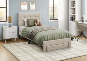 Siena Beige Linen Platform Front Storage Drawer Bed | Ortholuxe Home