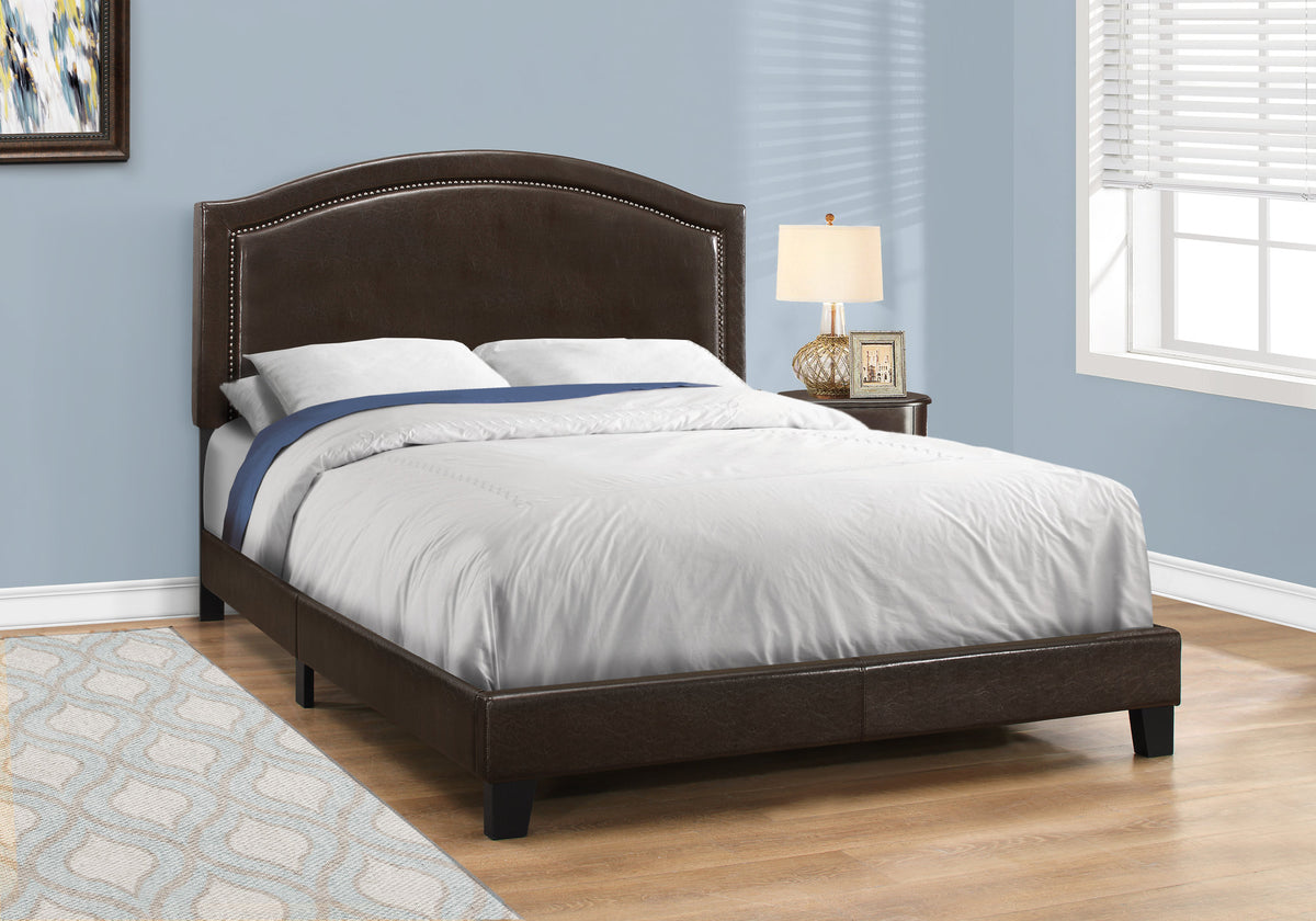 Solis Brown Leather-Look Bed with Brass Trim | Ortholuxe Home