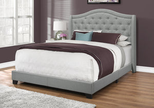 Elara Grey Linen Bed with Chrome Trim | Ortholuxe Home