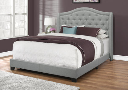 Elara Grey Linen Bed with Chrome Trim | Ortholuxe Home