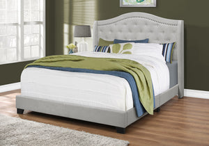 Elara Light Grey Velvet Bed with Chrome Trim | Ortholuxe Home