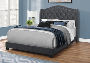 Elara Dark Grey Velvet Bed with Chrome Trim | Ortholuxe Home